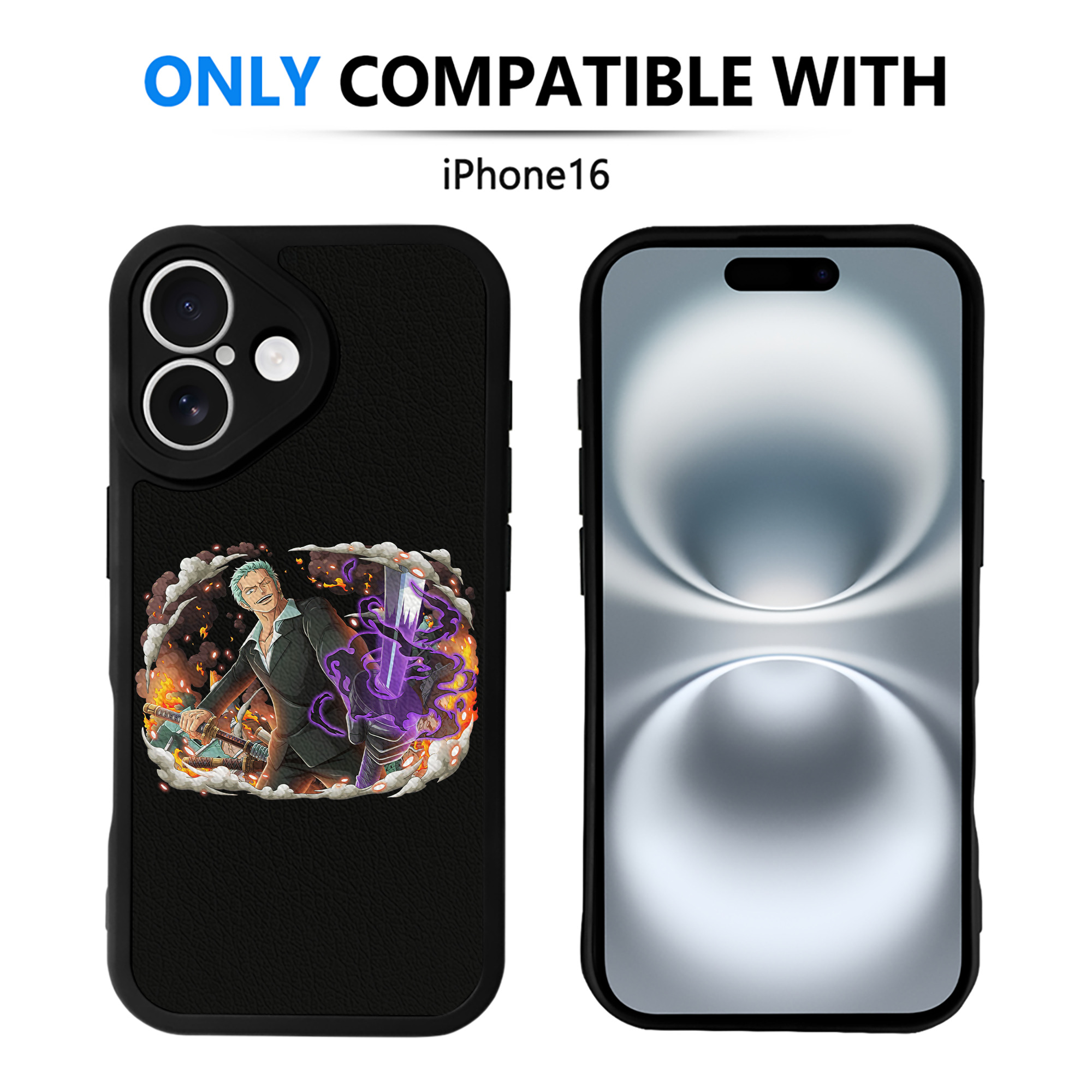 （画像用） ワンピース ロロノア・ゾロ ONE PIECE Roronoa Zoro 【iPhone 16シリーズ対応】シリコンスマホケース（レザー調） 材質：シリコン